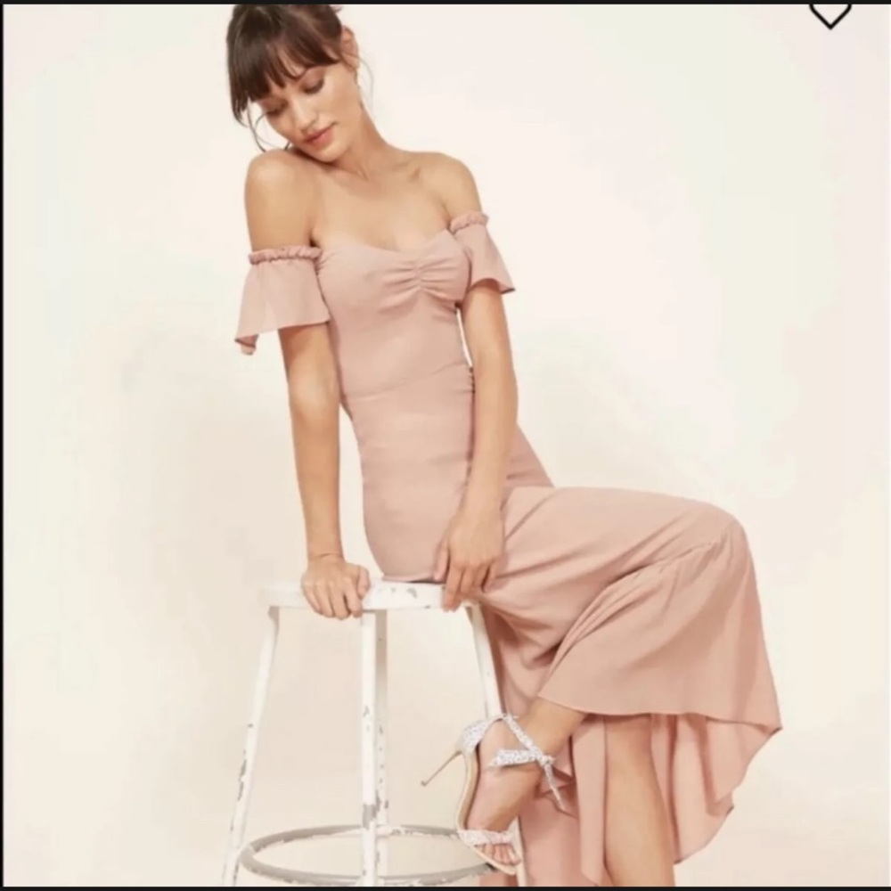 Reformation Butterfly Dress Pink Size 2 Wedding Small XS Off Shoulder